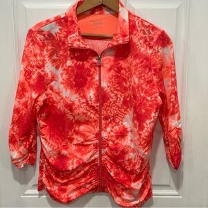 Calvin Klein Women’s Coral/White Performance Quick Dry Ruched Zip jacket Size M